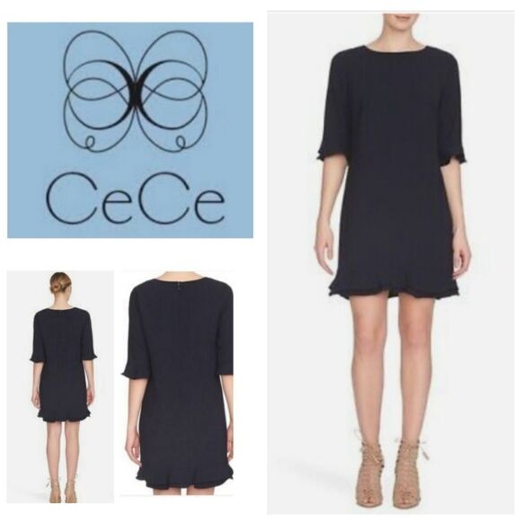CeCe by Cynthia Steffe Navy Blue Kate Ruffled Hem Shift Dress - Picture 1 of 16